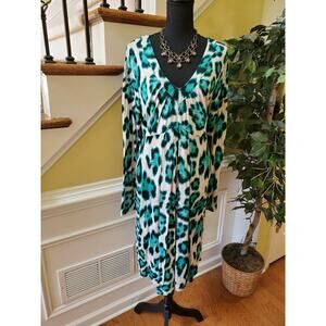 New INC Woman Stretch Dress Snake Print Green Blue Black V Neck Plus Size 1X